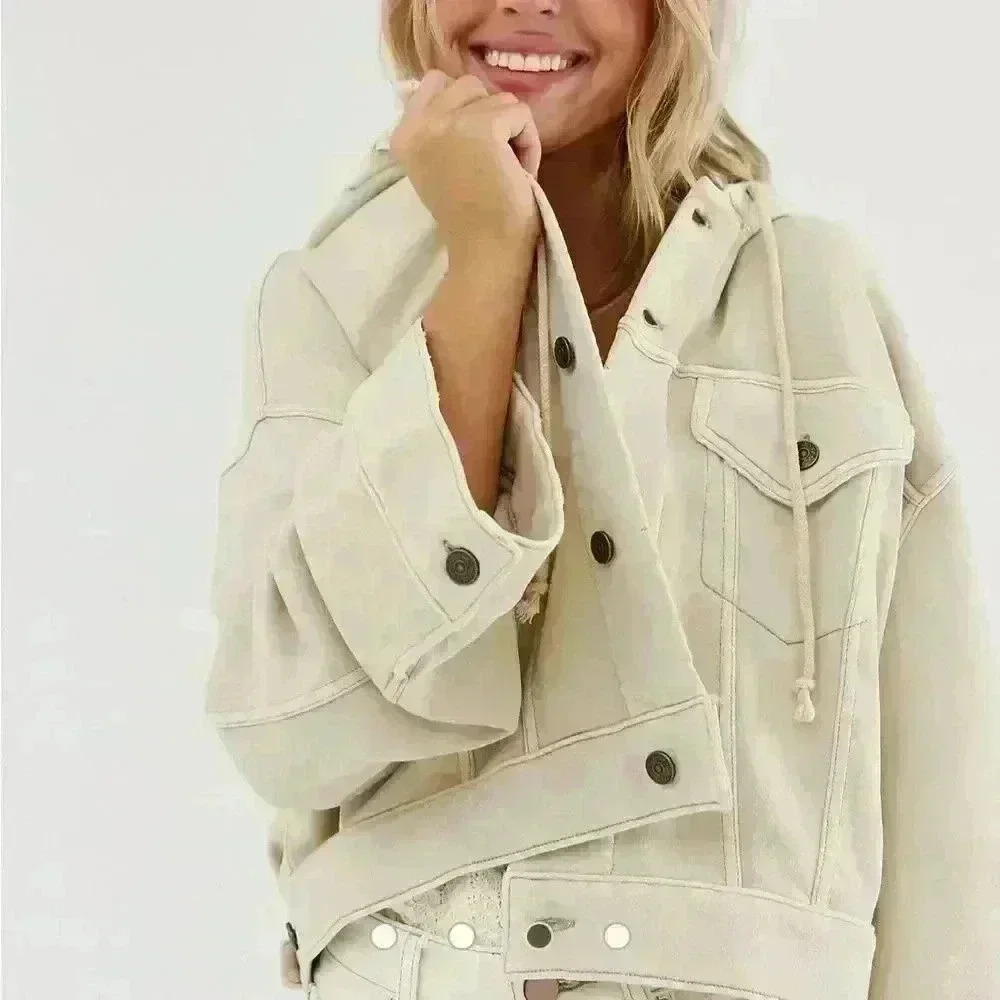 Free People CHAQUETA DREAMERS Cropped Hooded Jacket Size S/P - Picture 2 of 14
